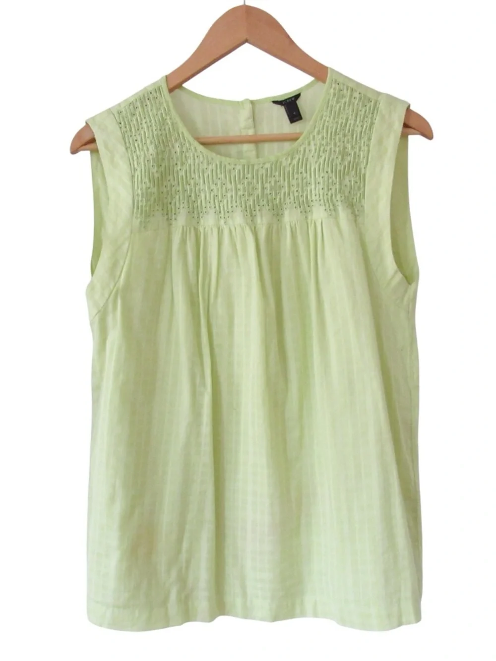 J Crew Sleeveless Embroidered Windowpane Blouse Top 6 Lime Yellow Green Cotton